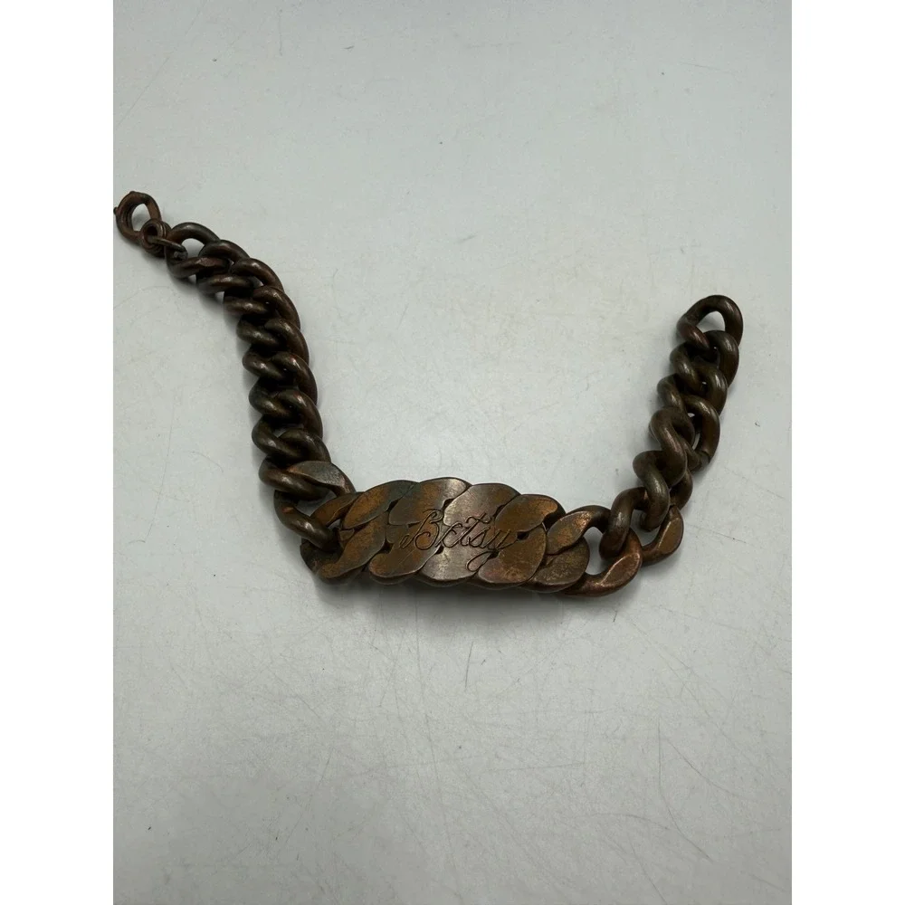 Vintage Betsy Engraved Nameplate Curb Chain Bracelet Copper Tone Chunky Link